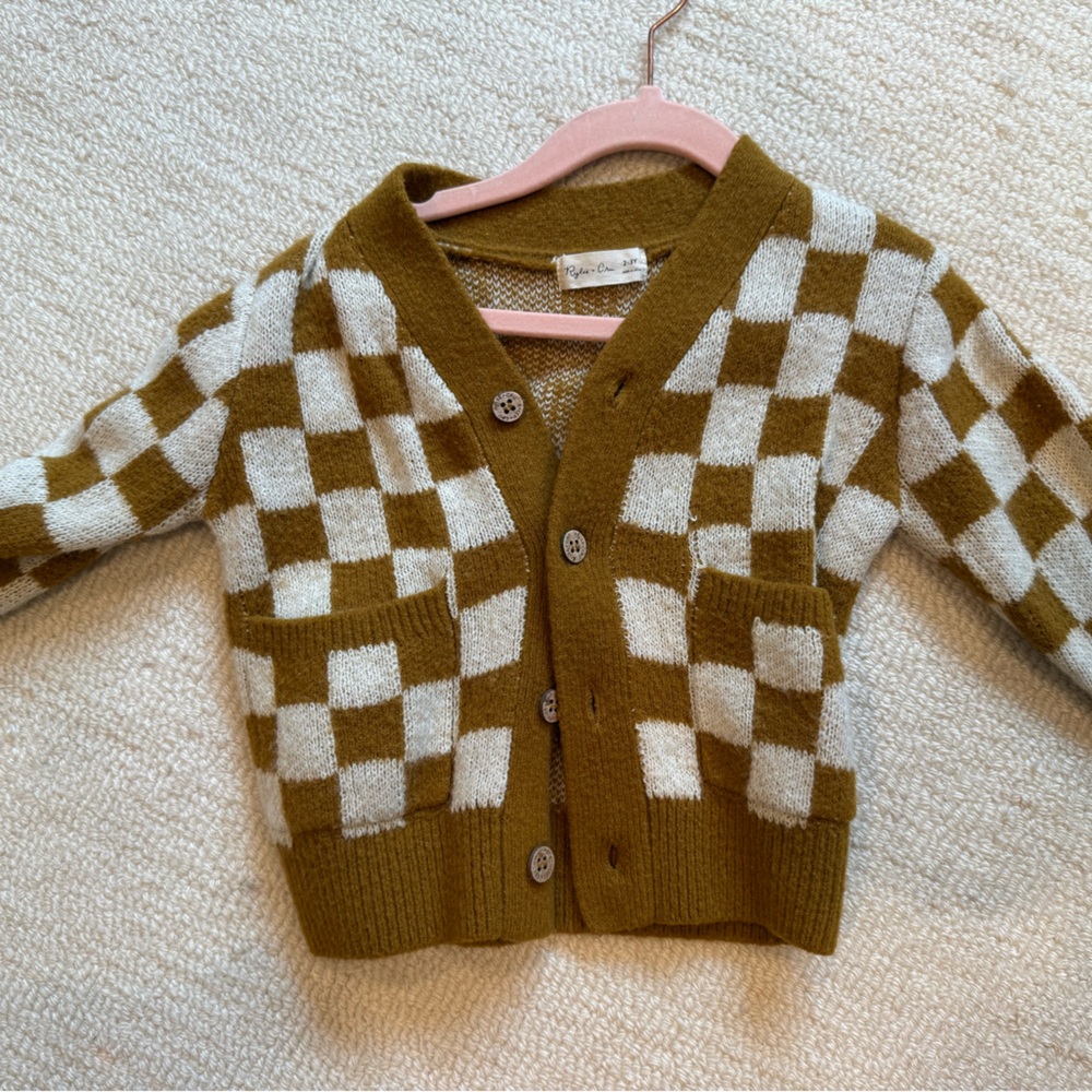 Rylee Cru size 2-3 Checkered Brown and White Cardigan